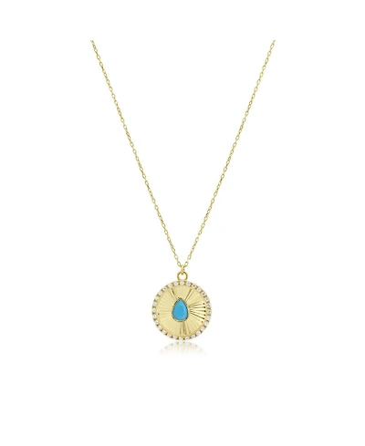 The Lovery Turquoise Fluted Halo Disc Necklace 14K Gold-Plated Sterling Silver