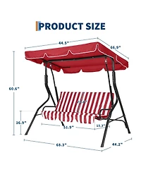 gaomon 3-Seat Outdoor Porch Swing with Adjustable Canopy, Patio Glider Bench with Cushions and Steel Frame for Backyard, Garden and Deck