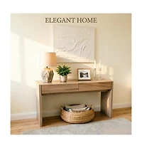 homfan Console Table with 3 Drawers, Thickened Hallway Table with Large Storage for Living Room, Tv Stand, Artificial Board, Wood Grain, Easy Clean