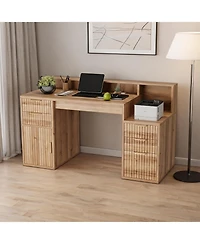 gaomon Rectangular Computer Desk with Hutch, Printer Stand and Ripple Door Storage, Space-Saving Home Office Writing Desk
