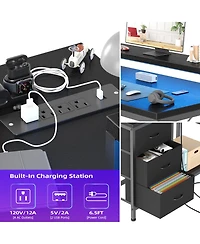 gaomon Computer Desk, Reversible L Shaped Study Gaming Desk with Rgb Led Lights, Storage Drawer, Power Outlets, Monitor Stand for Home Office