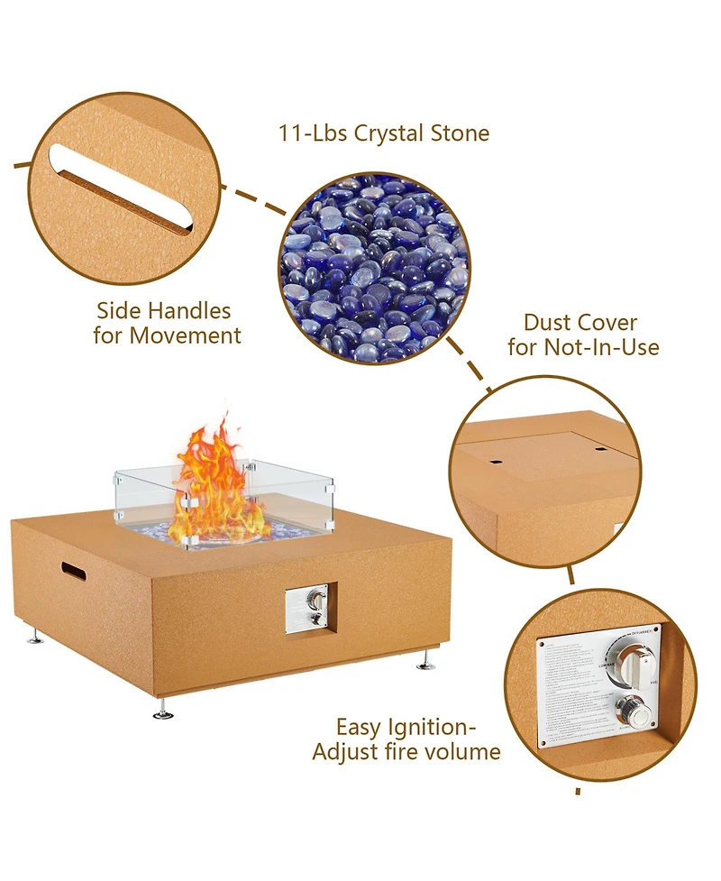50,000 Btu Propane Fire Pit Table with Wind Guard, Glass Beads, Lid and Waterproof Cover, Convertible Outdoor Patio Table, 36"/56" Variations