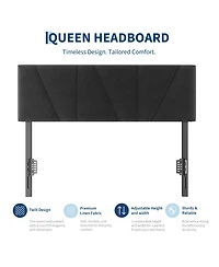Full/Queen Upholstered Headboard Only, Black Linen Headboard with Adjustable Height, High-Density Padding, Wood Frame and Metal Legs