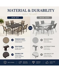 7-Piece Outdoor Patio Dining Set with 55" Rectangular Table and 6 Stackable Textilene Chairs, Wood-Grain Finish, Rust-Resistant Steel Frame