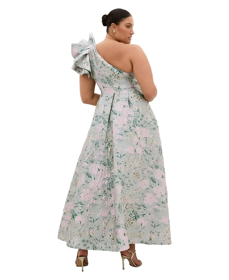 City Chic Plus Enchanting One-Shoulder Floral A-Line Maxi Dress
