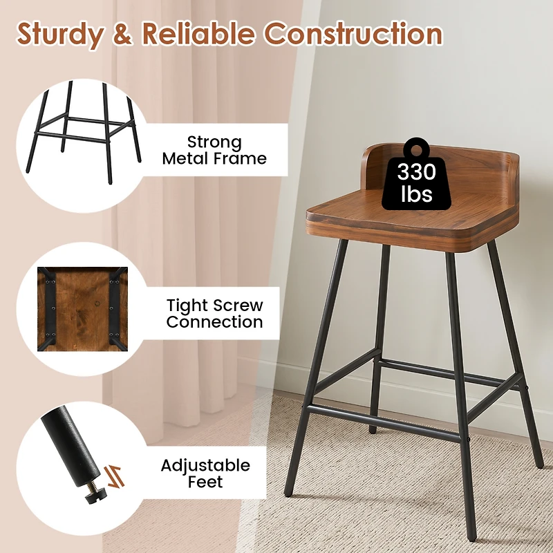 Gymax 24'' Counter Height Bar Stool with Low Back Metal Legs Footrest for Kitchen Island