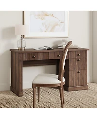 homfan 54" Fluted Executive Desk with File Drawer & Storage Drawers,Brown