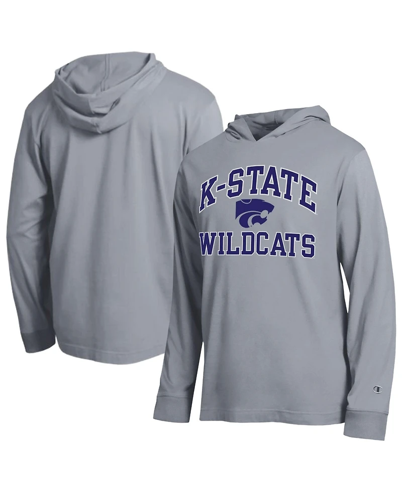 Champion Men's Heather Gray Kansas State Wildcats High Motor All-Star Long Sleeve Hooded Sweatshirt