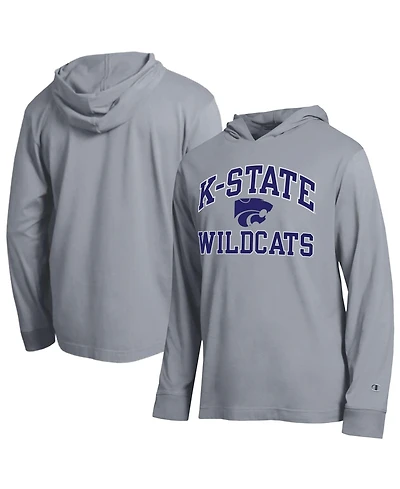 Champion Men's Heather Gray Kansas State Wildcats High Motor All-Star Long Sleeve Hooded Sweatshirt