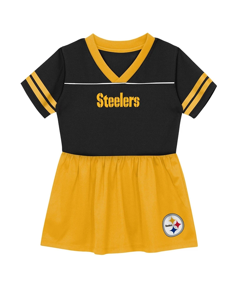 Outerstuff Toddler Girls' 2T-5T Pittsburgh Steelers Stadium Lights V-Neck Short-Sleeve Fit & Flare Dress