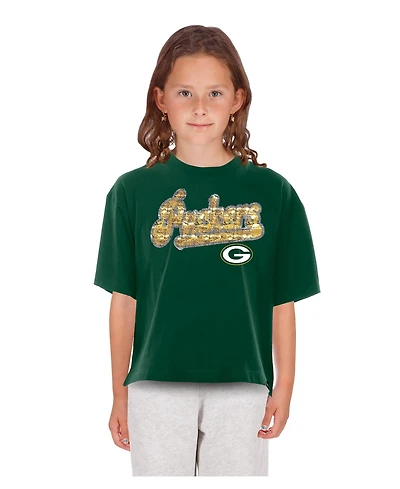 New Era Girls' 4-16 Green Bay Packers Flip Sequin Boxy T-Shirt