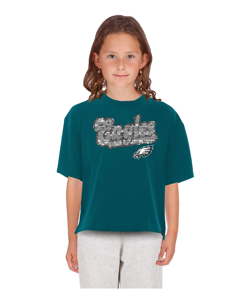 New Era Girls' 4-16 Philadelphia Eagles Flip-Sequin Boxy T-Shirt