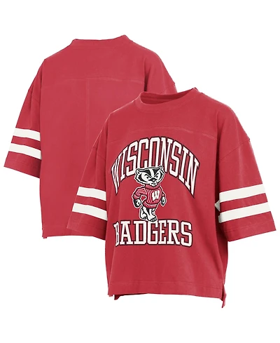 Pressbox Women's Wisconsin Badgers Wayne Tyler Oversized Cropped Distressed T-Shirt