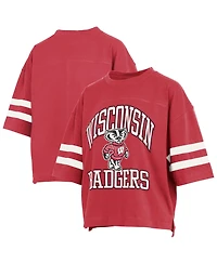Pressbox Women's Wisconsin Badgers Wayne Tyler Oversized Cropped Distressed T-Shirt