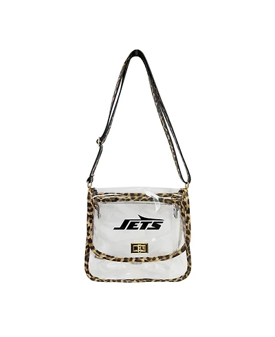 Logo Brands New York Jets Leopard Print Trim Clear Purse