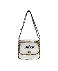 Logo Brands New York Jets Leopard Print Trim Clear Purse