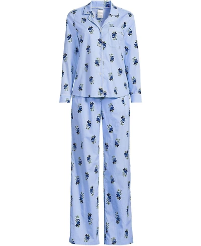 Lands' End Women's Cotton Long-Sleeve Pajama Top and Pants Set