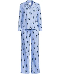 Lands' End Women's Cotton Long-Sleeve Pajama Top and Pants Set