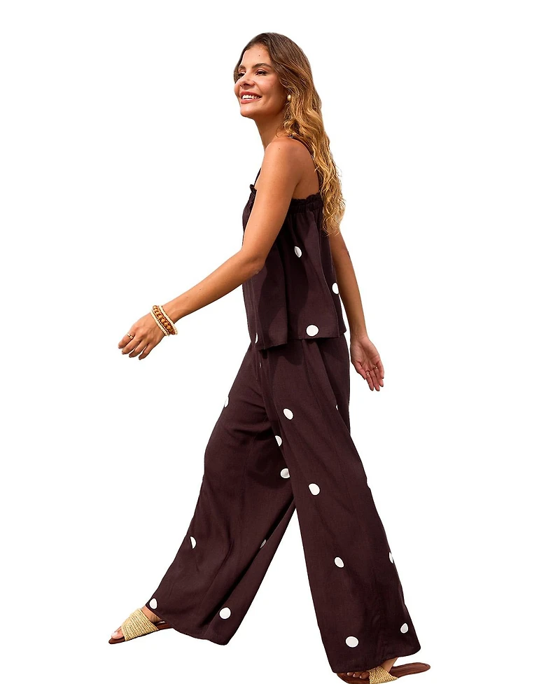 Cupshe Women's Polka Dot Ruffle Trim Cami Top and Wide-Leg Pants Set