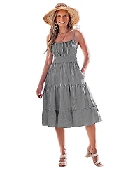 Cupshe Women's Vertical-Stripe Spaghetti-Strap Tiered Midi Dress