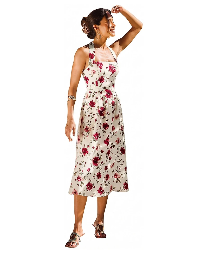 Cupshe Women's Party Time Floral Maxi Square-Neck Dress