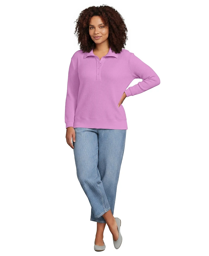 Lands' End Plus Long-Sleeve Waffle-Knit Button-Up Henley