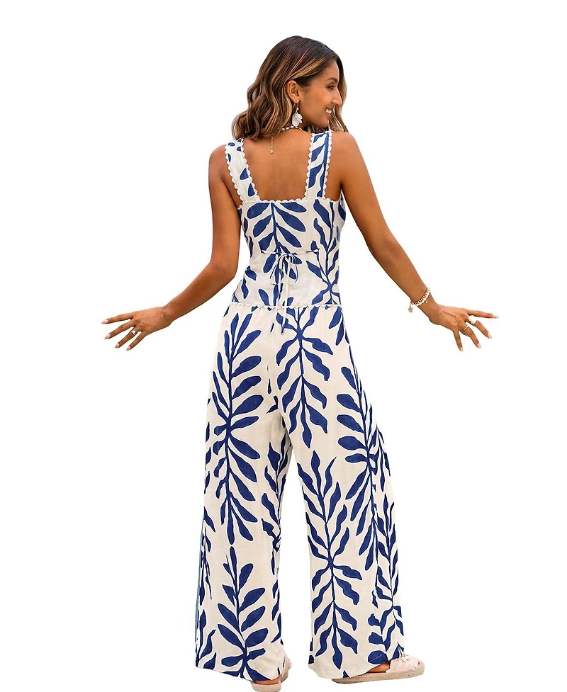 Cupshe Women's V-Neck Scalloped Trim Vest and Wide-Leg Pants Set