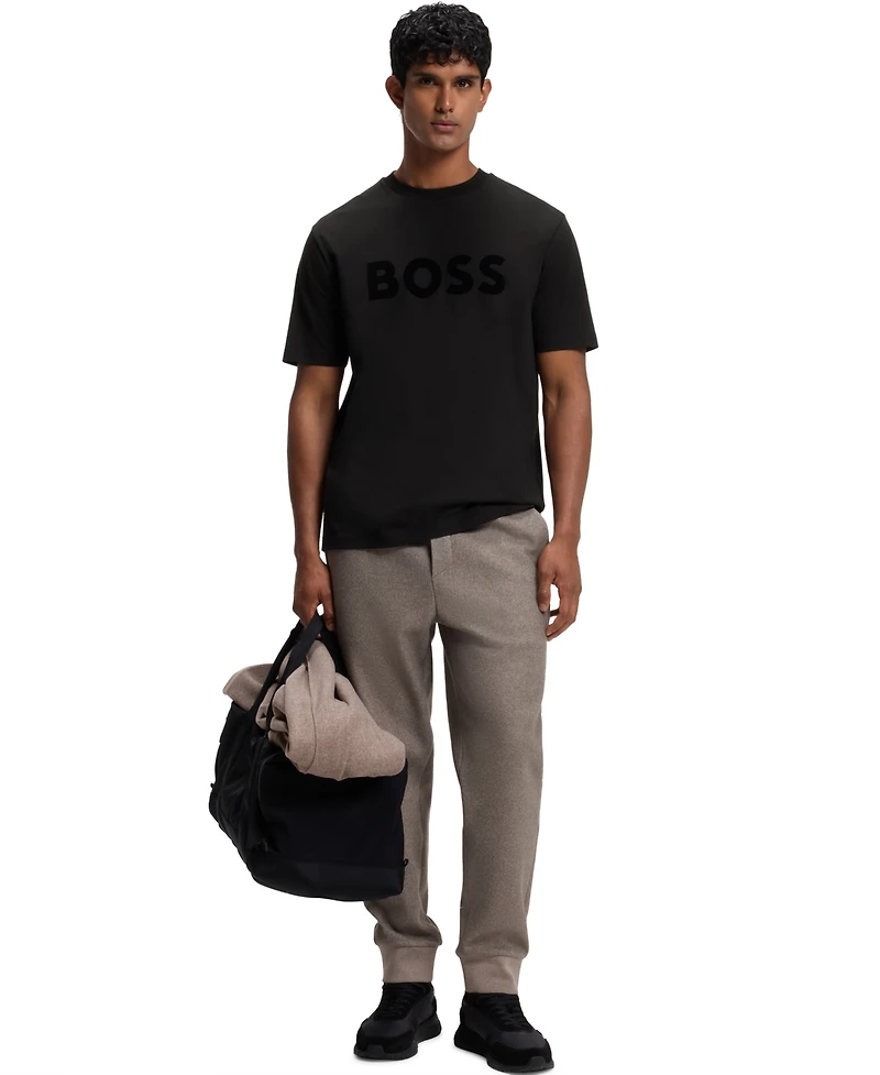Boss by Hugo Men's Stretch Cotton Tonal Flock-Logo Regular-Fit T-Shirt