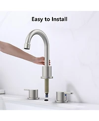 Phying 8 Inch Widespread Bathroom Sink Faucet Brushed Nickel 2 Handle 3 Hole Vanity Faucet with 360 Degree Swivel Spout and Pop Up Drain Assembly