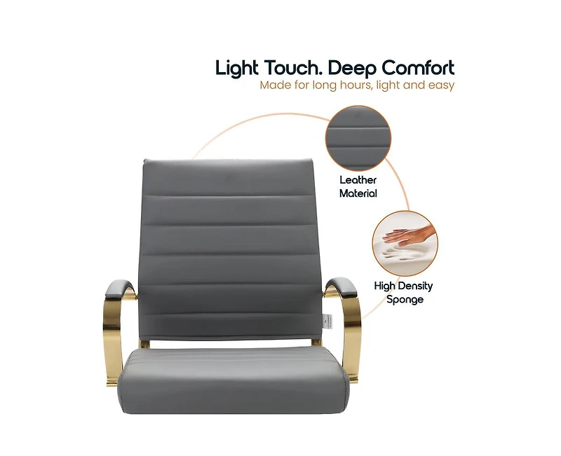 LeisureMod (Set of 2) Benmar Leather Office Chair with Gold Accents, Adjustable Height, Swivel Ergonomic Design for Home