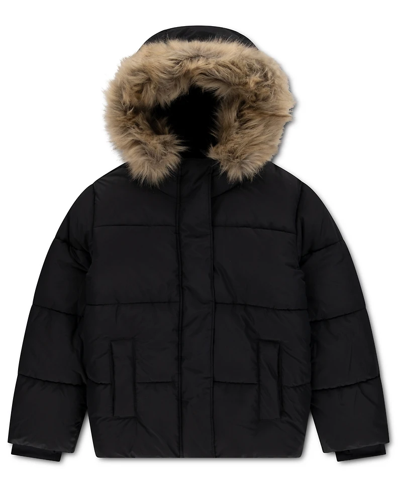 abercrombie kids Girls' 4-16 Ultra Hooded Faux Fur-Trim Puffer Jacket
