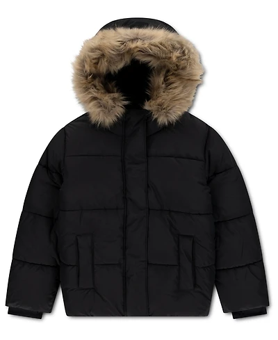 abercrombie kids Girls' 4-16 Ultra Hooded Faux Fur-Trim Puffer Jacket
