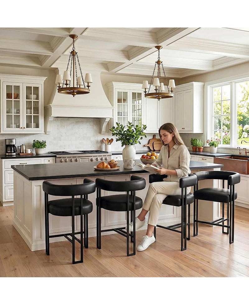 Maison Boucle Modern Counter-Height Bar Stools Set of 4, Low-Profile Back, Metal Frame Seating, 25" Seat Height
