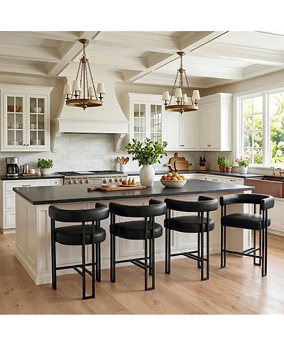 Maison Boucle Modern Counter-Height Bar Stools Set of 4, Low-Profile Back, Metal Frame Seating, 25" Seat Height
