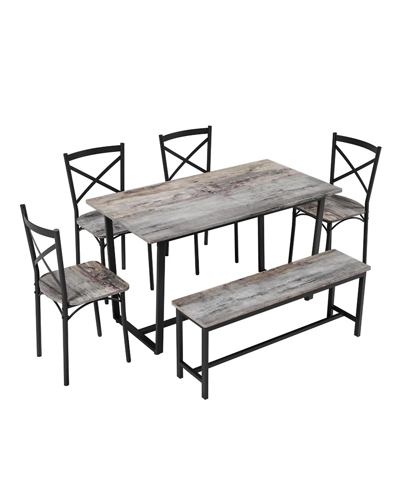 Flynama 6-Piece Industrial Dining Set, Mdf Table, 4 Chairs and 1 Bench