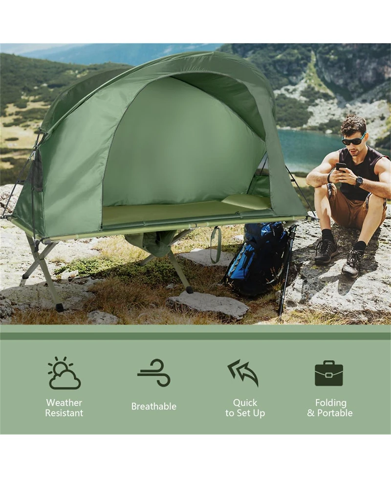 Sevorley 4-in-1 Single-Person Camping Cot Tent with Self-Inflating Mattress and Carry Bag for Solo Travel