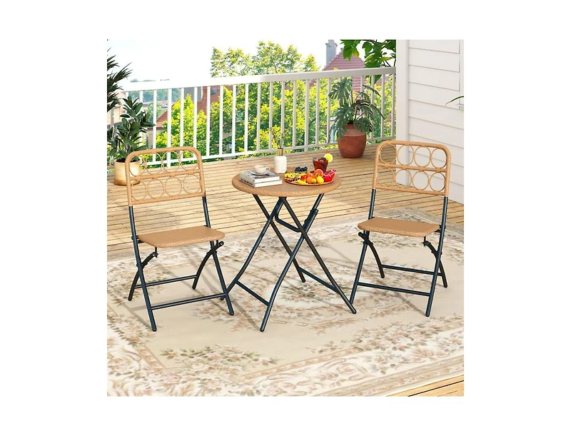 Boyel Living 3 Piece Patio Bistro Set Folding Round Table and Chairs with Wicker Seat