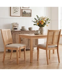 Gymax Rattan Dining Chairs Set of 4 w/Curved Backrest and Padded Seat Rubber Wood Frame