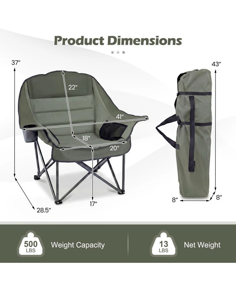 Sugift Oversized Folding Camping Chair with Cup Holder Side Pockets and 500 lbs Capacity