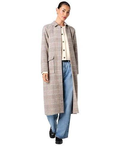 French Connection Women's Sutton Tailored Plaid Long Coat