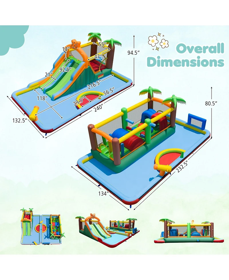 Gymax Inflatable Water Slide Park with Double Slides Splash Pools Jumping Area Blower