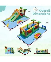 Gymax Inflatable Water Slide Park with Double Slides Splash Pools Jumping Area Blower