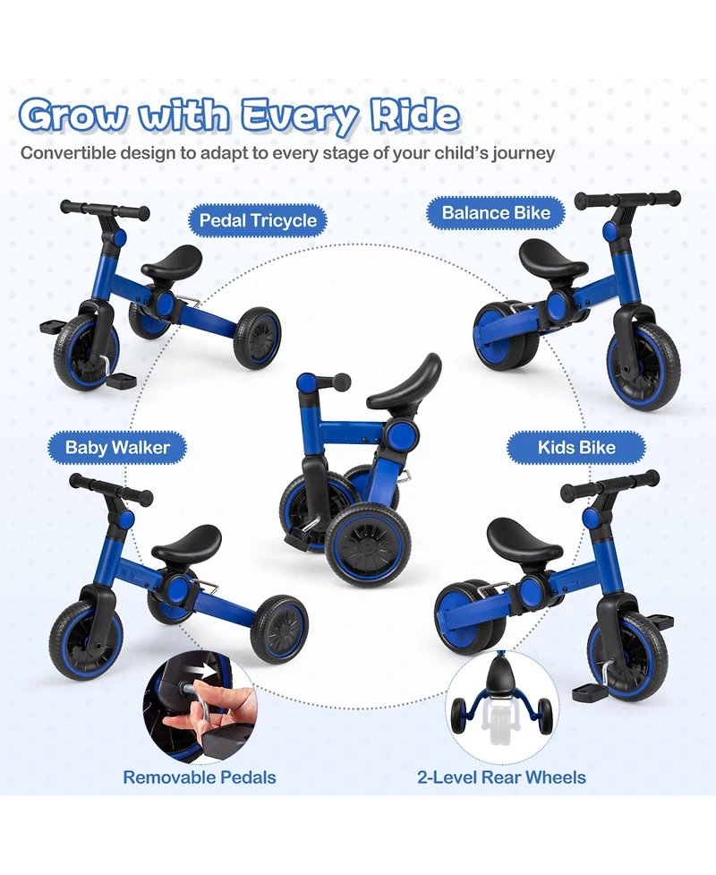 Mecale 5-in-1 Balance Bike with Removable Pedals, 66-lb Capacity, Ages 2-4