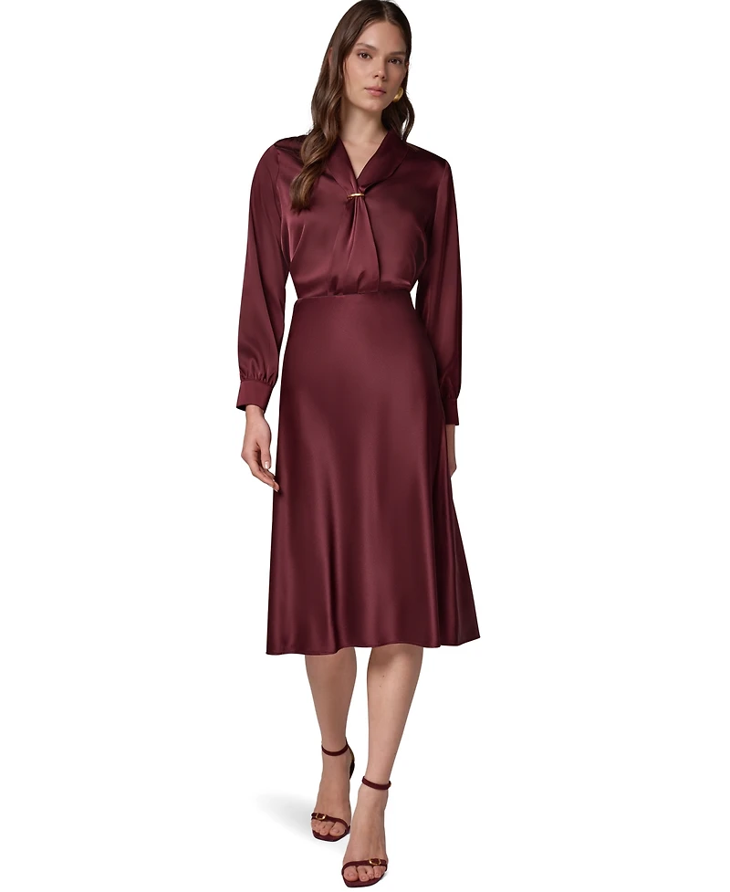 Donna Karan New York Petite High-Waisted A-Line Midi Skirt