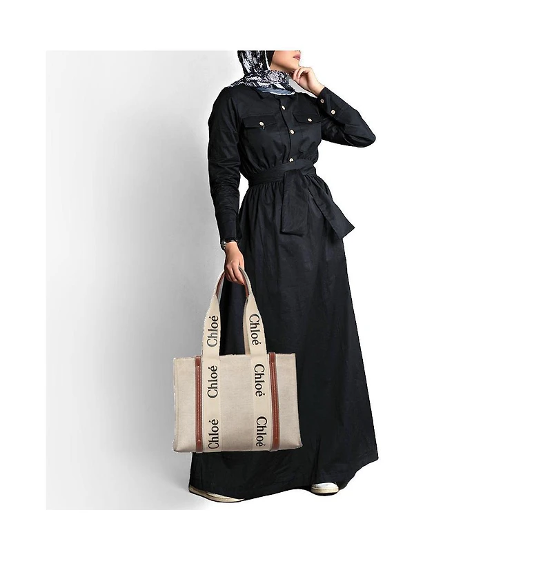 Pre-Owned Chloe Woody Medium Canvas and Leather Tote Bag