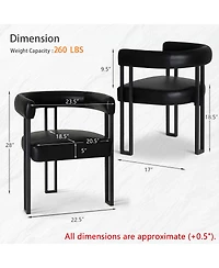 Maison Boucle Modern Dining Chair with Arms Set of 2, Upholstered Pu Leather, 3-Leg Metal Sled-Style Base, Padded Seat