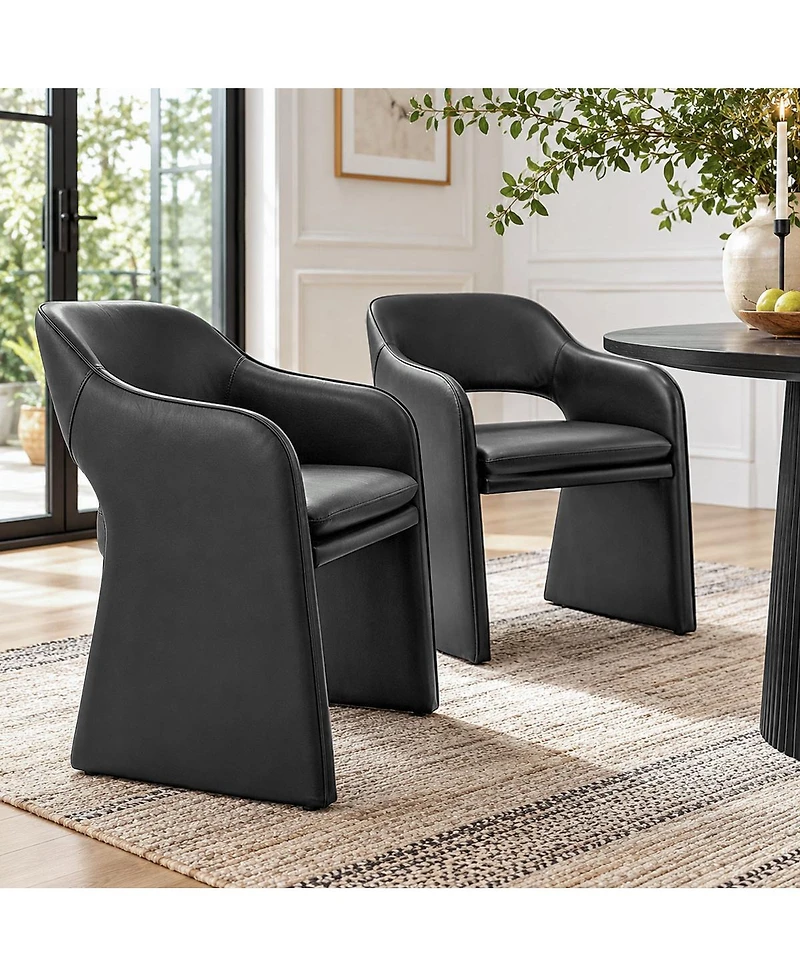 Maison Boucle Modern Faux Leather Dining Armchairs Set of 2, Upholstered Chairs, Open Back Design, Curved Armrests
