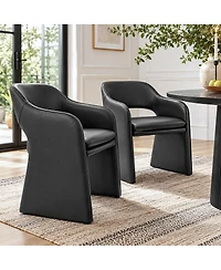 Maison Boucle Modern Faux Leather Dining Armchairs Set of 2, Upholstered Chairs, Open Back Design, Curved Armrests