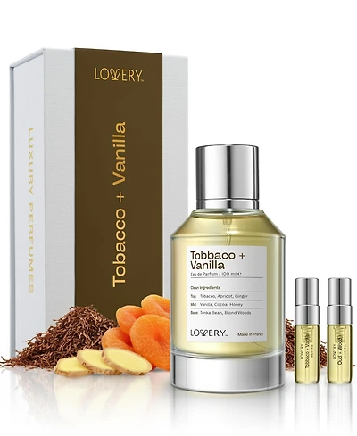 LoveryPlus Tobacco + Vanilla Eau de Parfum 3pc Gift Set - 3.4fl oz Perfume Gift Set with Mini Perfume and Free Gift Sample