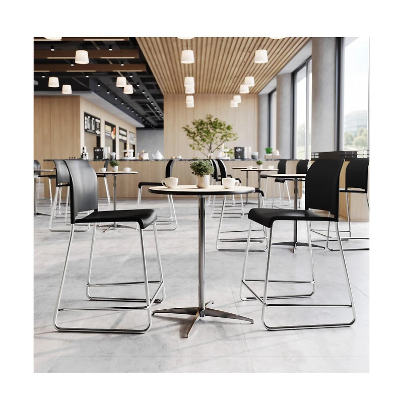 Emma+Oliver Calliope Set of 3 Stackable Office Reception Counter Stools with Chrome Sled Bases